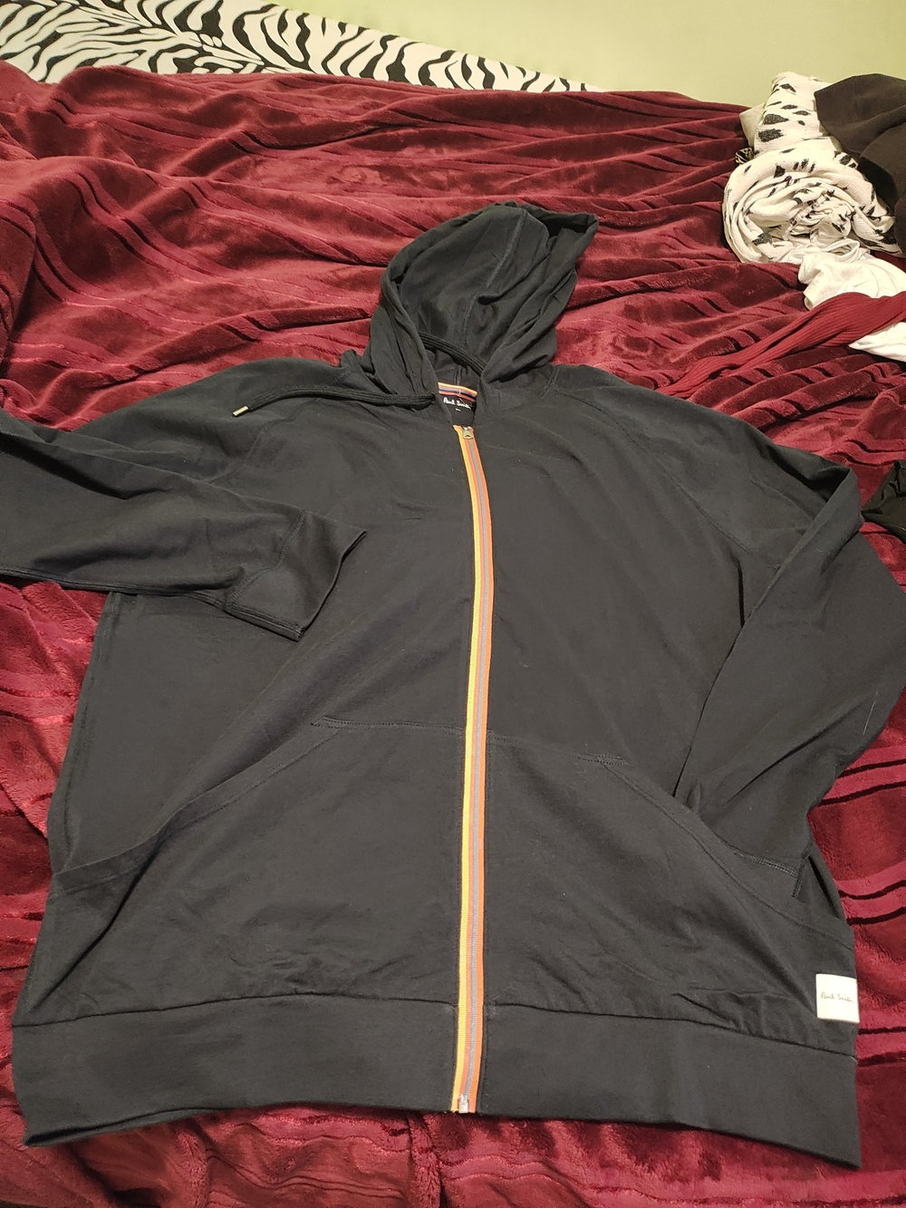 Paul Smith Navy Zip Hoodie with Orange-Trim Zipper XL